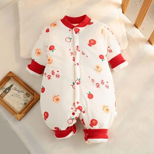 秋冬新生儿150g夹棉外穿爬服加厚婴幼儿连体衣棉服男女宝宝