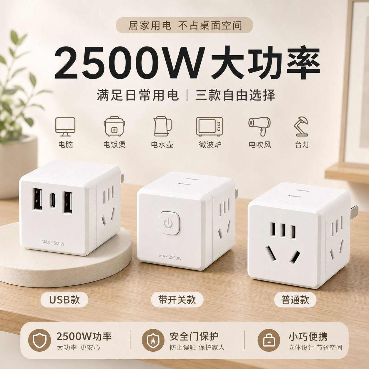 纯铜大功率插座转换器带usb魔方多口扩展器家用宿舍一转多位插座