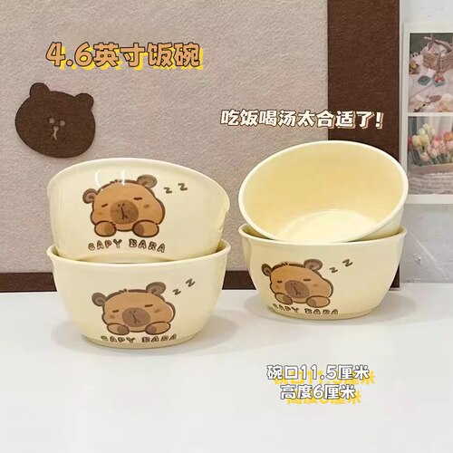 卡皮巴拉两碗两勺陶瓷高颜值家用碗勺陶瓷餐具套装饭碗盘勺子筷子