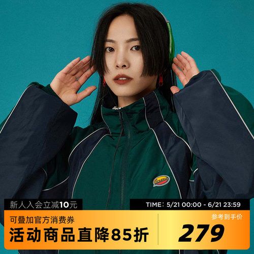 吉考斯男女复古运动夹克撞色外套