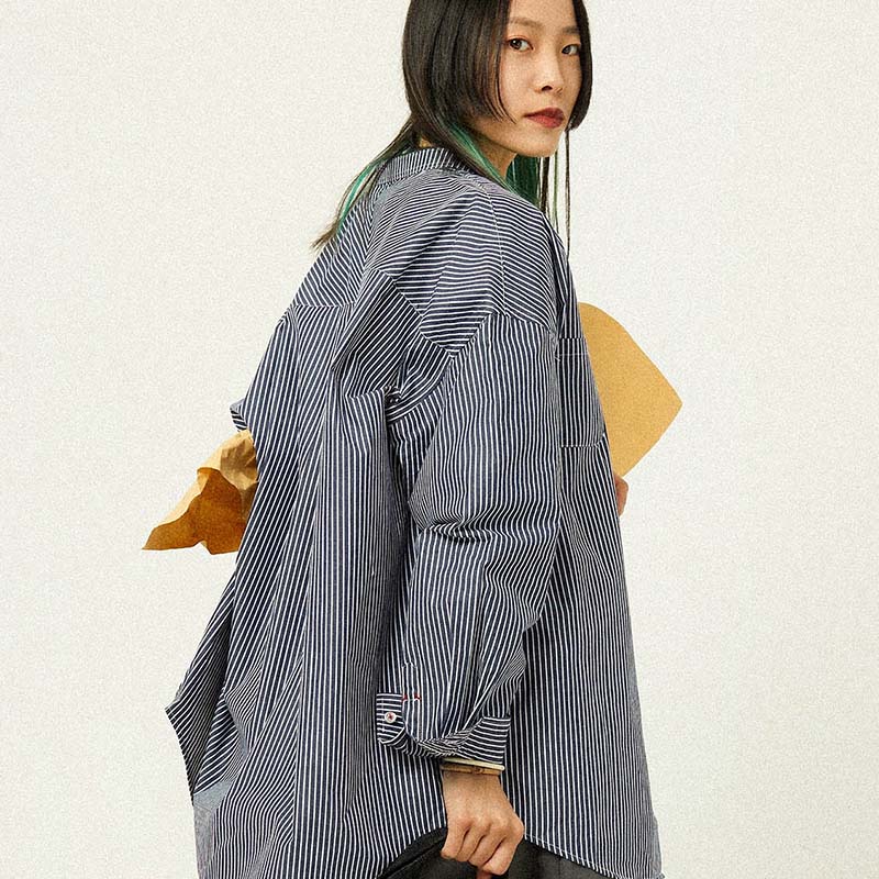 吉考斯工业机组成员男女秋季衬衣cityboy宽松小立领长袖纯棉衬衫