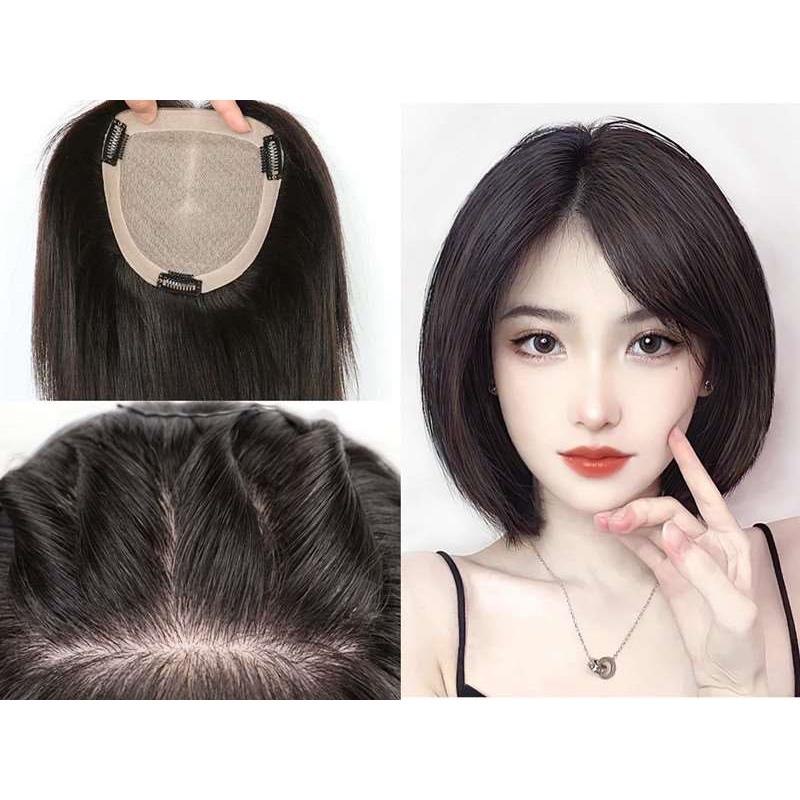 新款双递针手织头顶补发片真人发丝假发女无痕假发片增发量蓬松遮