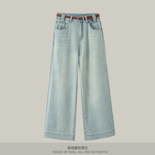小个子阔腿牛仔裤女2026新款早春高腰垂感宽松复古九分直筒奶奶裤