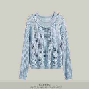 两件套薄款 女春秋夏挂脖背心针织衫 防晒上衣 防晒罩衫 专柜镂空长袖