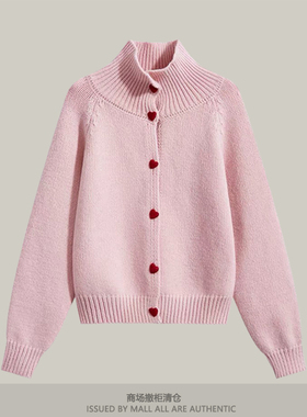 专柜新款秋冬韩系甜美高领爱心扣针织开衫小个子宽松毛衣外套女
