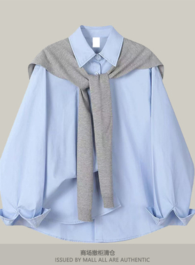 专柜法式复古披肩长袖衬衫女春秋季小众简约宽松外套休闲防晒衬衣