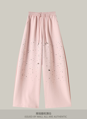 街舞潮牌粉色烫钻星空渐变辣妹复古长裤女春夏嘻哈美式街头运动裤