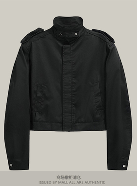 专柜秋冬新款立领黑色阔肩外套女小个子美式复古短款休闲夹克上衣