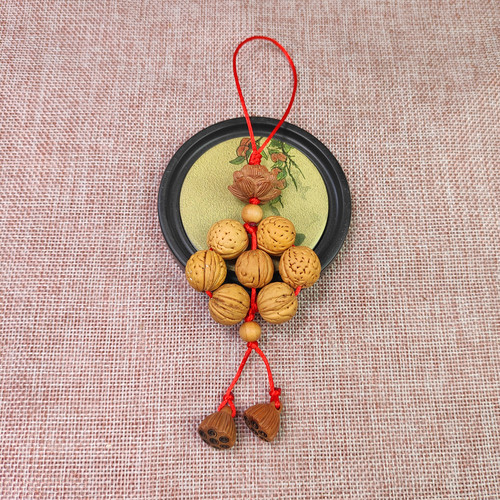 手编桃核莲花莲蓬招财纳福汽车客厅玄关卧室中式装饰吉祥挂风水件