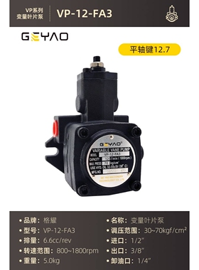 新款格耀GEYAO变量叶片泵VP-20H-FA3油泵VP-40-FA3泵头VP-15-30-F