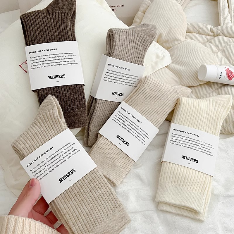 羊绒袜女式秋冬季加厚保暖羊毛堆堆袜韩版黑袜子长筒中筒防寒灰色