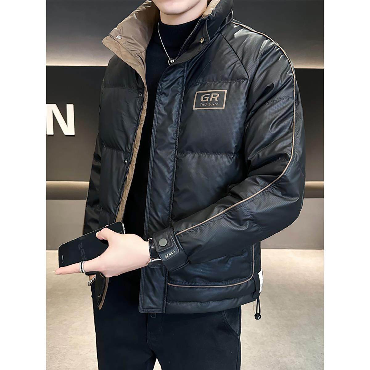 嘉兴平湖白鸭绒羽绒服男士短款冬季潮牌痞帅高级感立领保暖冬装