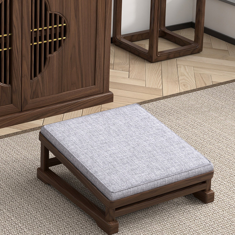 新中式实木拜凳家用拜垫加厚蒲团打坐垫黑胡桃木跪拜凳跪垫可拆洗