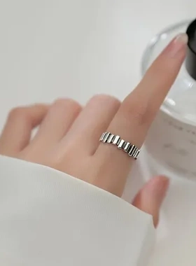时髦食指做旧帅气超A潮酷戒指泰银开口复古高级感指环网红女