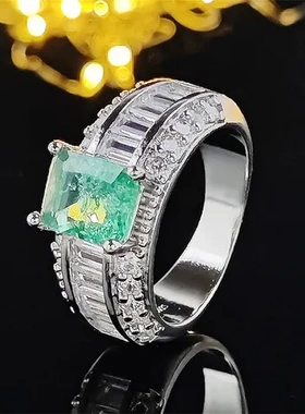 帕拉伊巴戒指镶嵌sheinr8108女品质精工高碳公主方