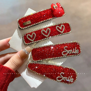水钻红色发夹边夹一字侧边夹2025新年龙年本命年高级感夹子头饰女