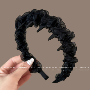 网纱褶皱发箍女高颅顶带齿防滑头箍气质压发高颜值发卡头饰发饰女