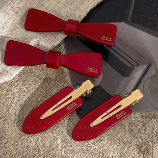 醋酸抓夹红色发夹新年头饰刘海夹前额碎发夹鸭嘴夹侧边边夹本命年