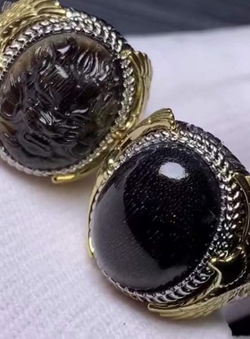 天然黑驴蹄子戒指鱼籽纹媲美XJ文玩饰品