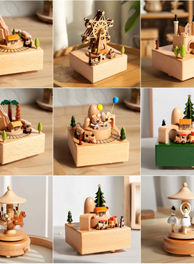 跨境圣诞节儿童玩具音乐盒木制创意八音盒家居摆件工艺品