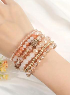 跨境欧美热卖波西米亚民族风多层水晶叠戴手饰高级感小众手链