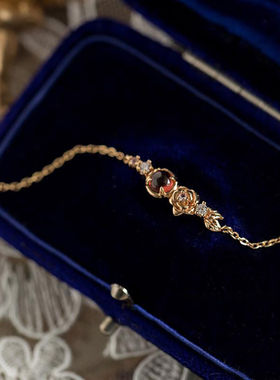 日系【维纳斯】小众设计镀玫瑰金仿石榴石手链女款复古轻奢风文艺