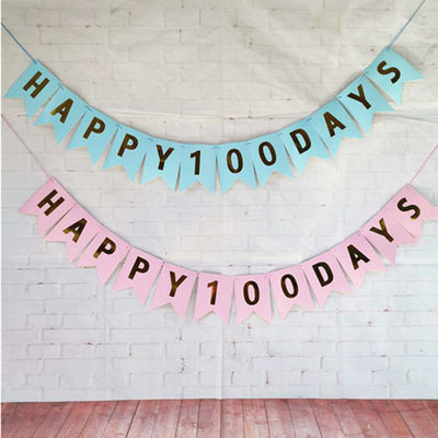 小号鱼尾烫金拉花happy 100 days 生日拉旗 聚会横幅拉花 婴儿节