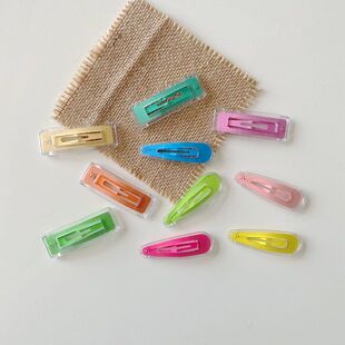 韩版儿童发夹女童荧光色水滴方块BB夹可爱亮彩边夹5厘米配饰头饰