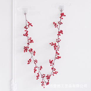 跨境圣诞仿真果子场景布置36头混合红果藤条家居墙面节日婚庆挂件