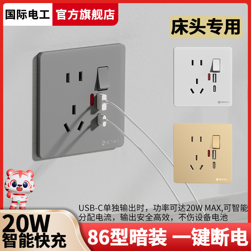 国际电工86型多功能USB插座面板