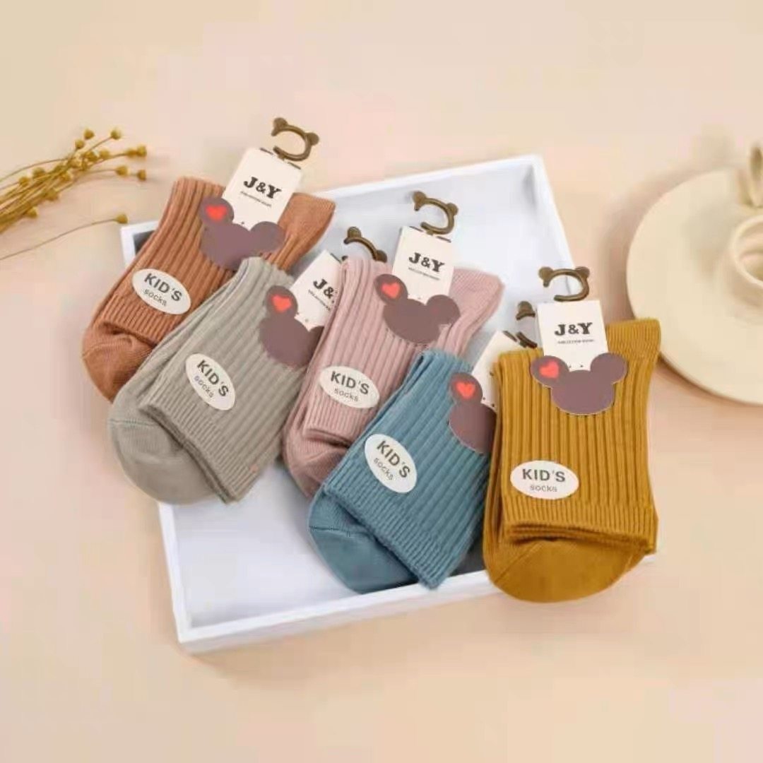 儿童袜100%纯棉男童女童袜子双针纯棉纯色不起球秋冬款学生中筒袜