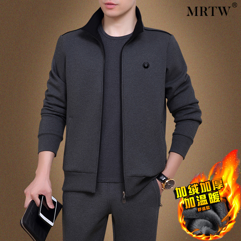 中老年加绒加厚男休闲套装