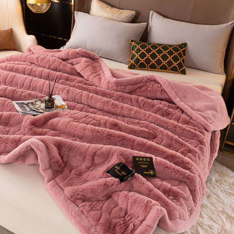 高端婚庆毛毯加厚仿兔毛裘皮草毯双人结婚大红盖毯秋冬季保暖毯子