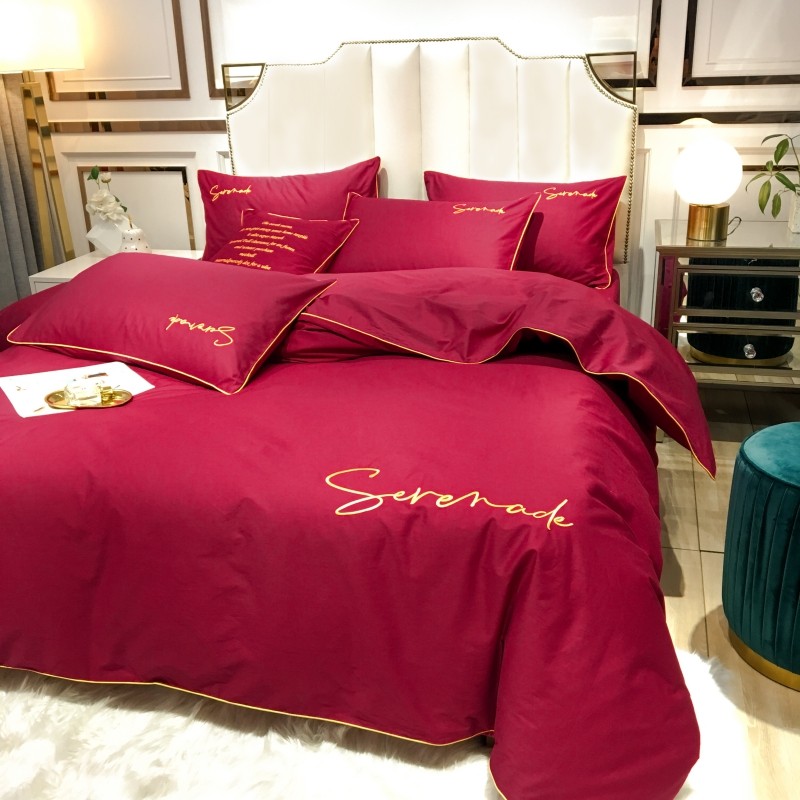 简约全棉60支结婚红色床单四件套婚庆陪嫁喜被子全套一整套纯棉笠