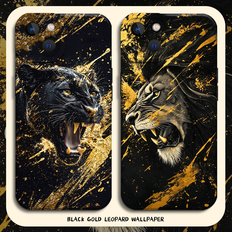 适用一加iqoo手机壳黑金狮子豹子