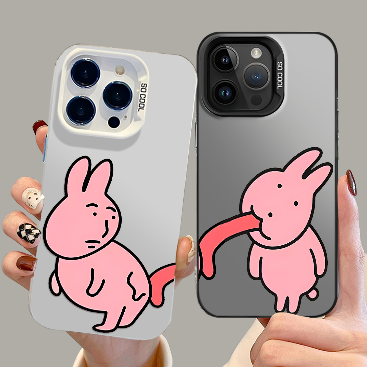 适用华为手机壳搞怪粉红兔子