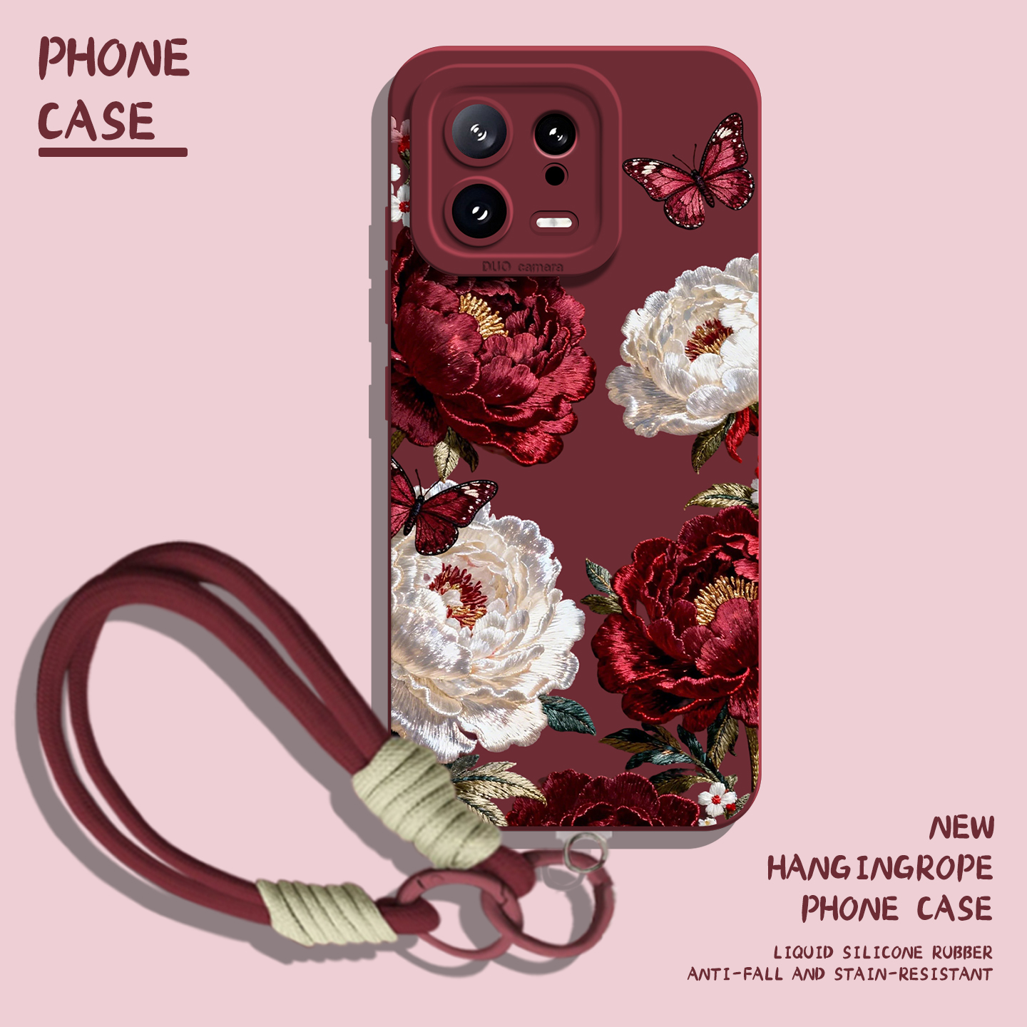 适用小米红米手机壳刺绣牡丹花