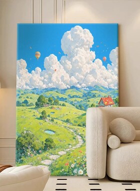 宫崎骏奶油风客厅玄关装饰画治愈绿色风景挂画餐厅咖啡厅氛围摆画