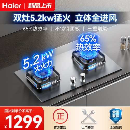 海尔Q2GE2不锈钢燃气灶猛火灶双灶家用灶台炉灶天然气灶台嵌两用