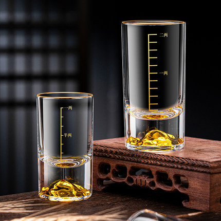 轻奢高档描金二两白酒杯带刻度分酒器高端酒具套装家用创意一两杯