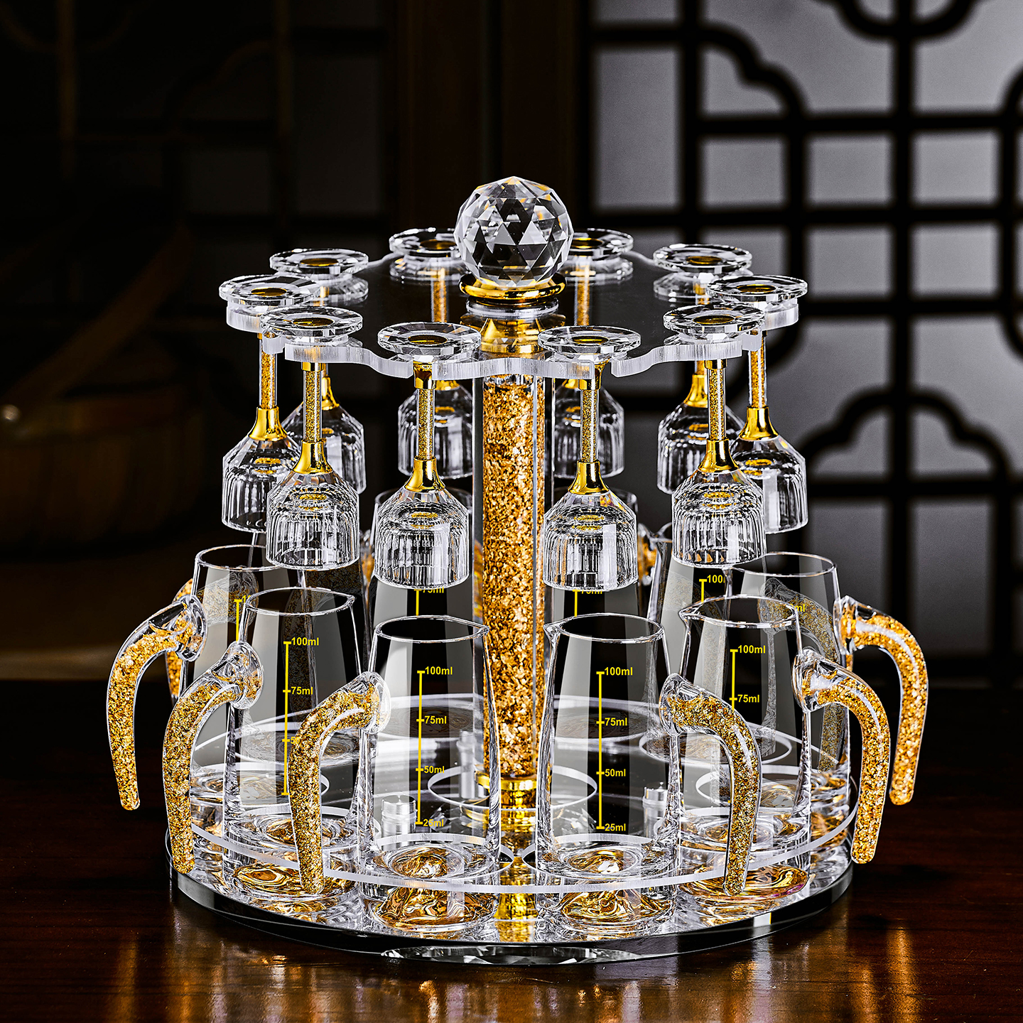 水晶金箔高脚白酒杯分酒器套装