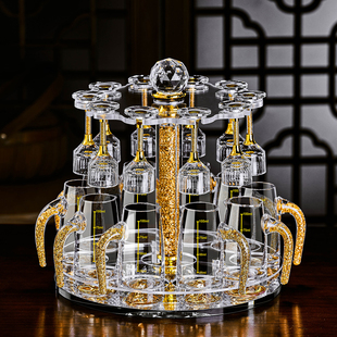 水晶金箔白酒杯分酒器套装 高脚杯轻奢高档精致高级感家用小酒杯子