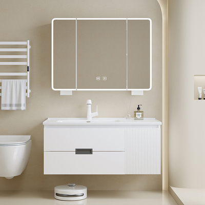 TLSTOK美妆冰箱实木白双抽屉卫生间智能镜浴室柜组合储物洗漱台