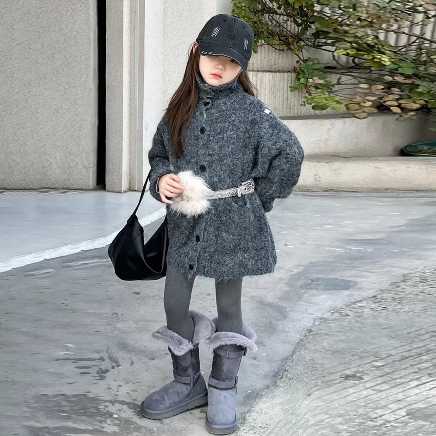 韩版女童冬季灰色高领针织毛衣