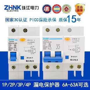 2P63A空调空气开关带漏电保护开关 珠江漏电保护器DZ47LE 新款