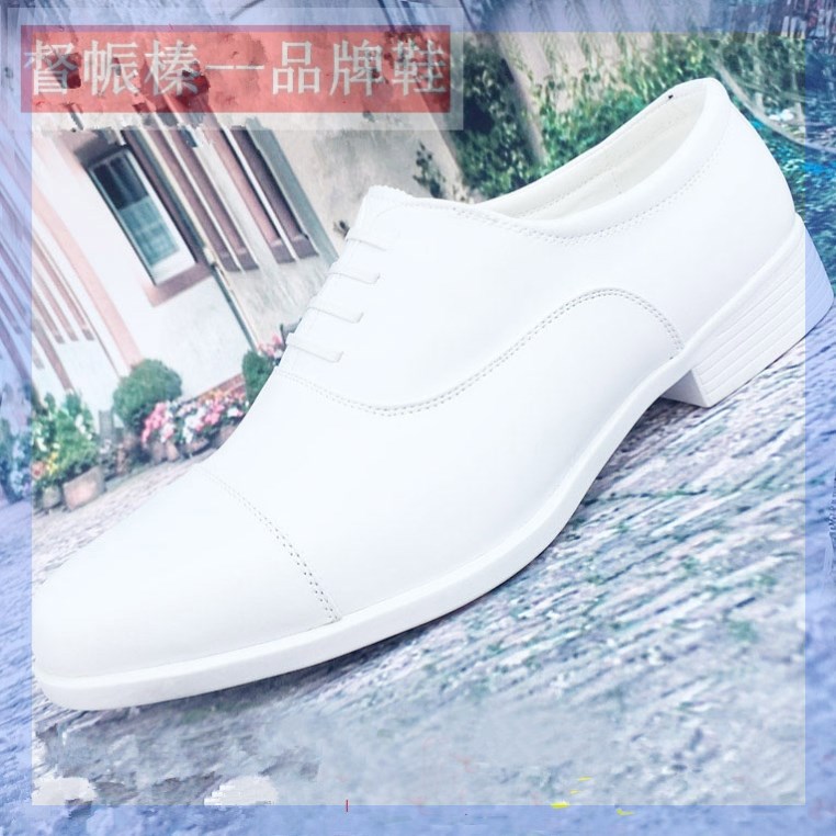 小白鞋三接头凉鞋尖头白皮鞋三节头皮鞋男士婚礼拍照演出保安白色