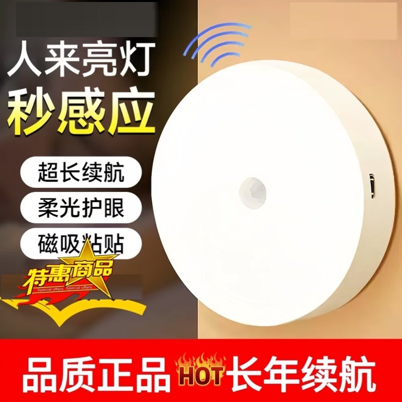 人体感应小夜灯人来即亮人走即灭起夜过道走廊床头卧室睡眠声控灯