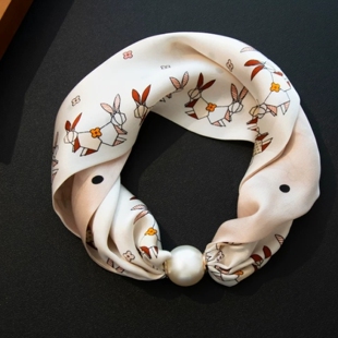 磁吸扣珍珠项链丝巾小长条领巾女士春秋夏季护颈围脖衬衫领巾职业