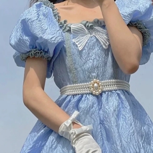 白色珍珠腰链女配连衣裙子汉服配饰腰间腰封腰带装饰潮新中式圆珠