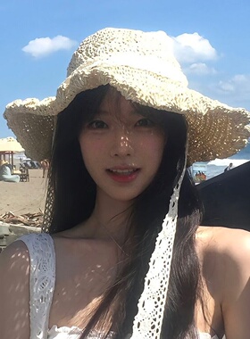 蕾丝草帽女韩系田园风沙滩度假旅游遮阳防晒渔夫帽海边拍照太阳帽